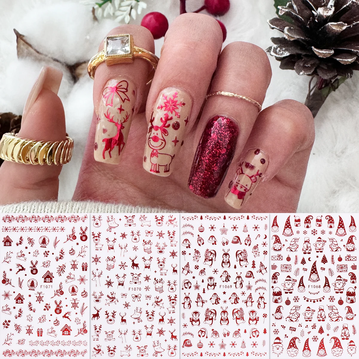 2 Stück Winter-Weihnachtsrelief-Nagelaufkleber, einfach für Nageldekoration, Heimwerker, Geschenke, Partys und Hochzeits-Make-up und Styling