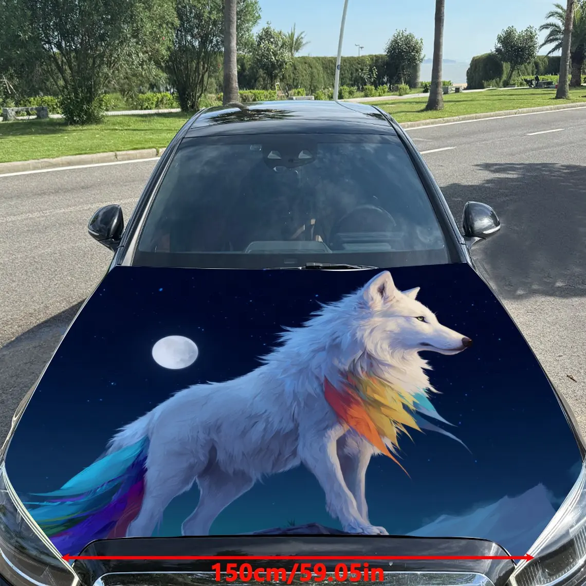 Dazzling Spirit Wolf Print car hood stickers, waterproof self-adhesive, scratch resistant, easy to stick, durable car PVC sticke