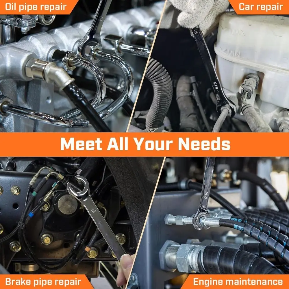 Repair Tool 8-19mm Flare Nut Wrench Double Head Mirror Finish Open Ring Spanner Open Ring Brake Line Wrench Car Repair