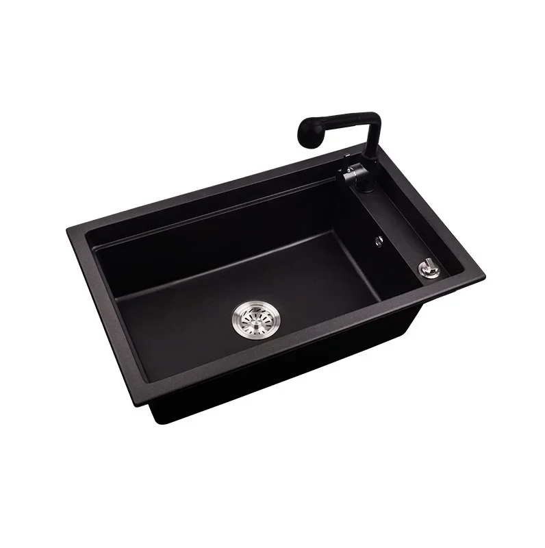 Cheap Matte Black Quartz Stone Kitchen Basin Prices Sink 2 Holes