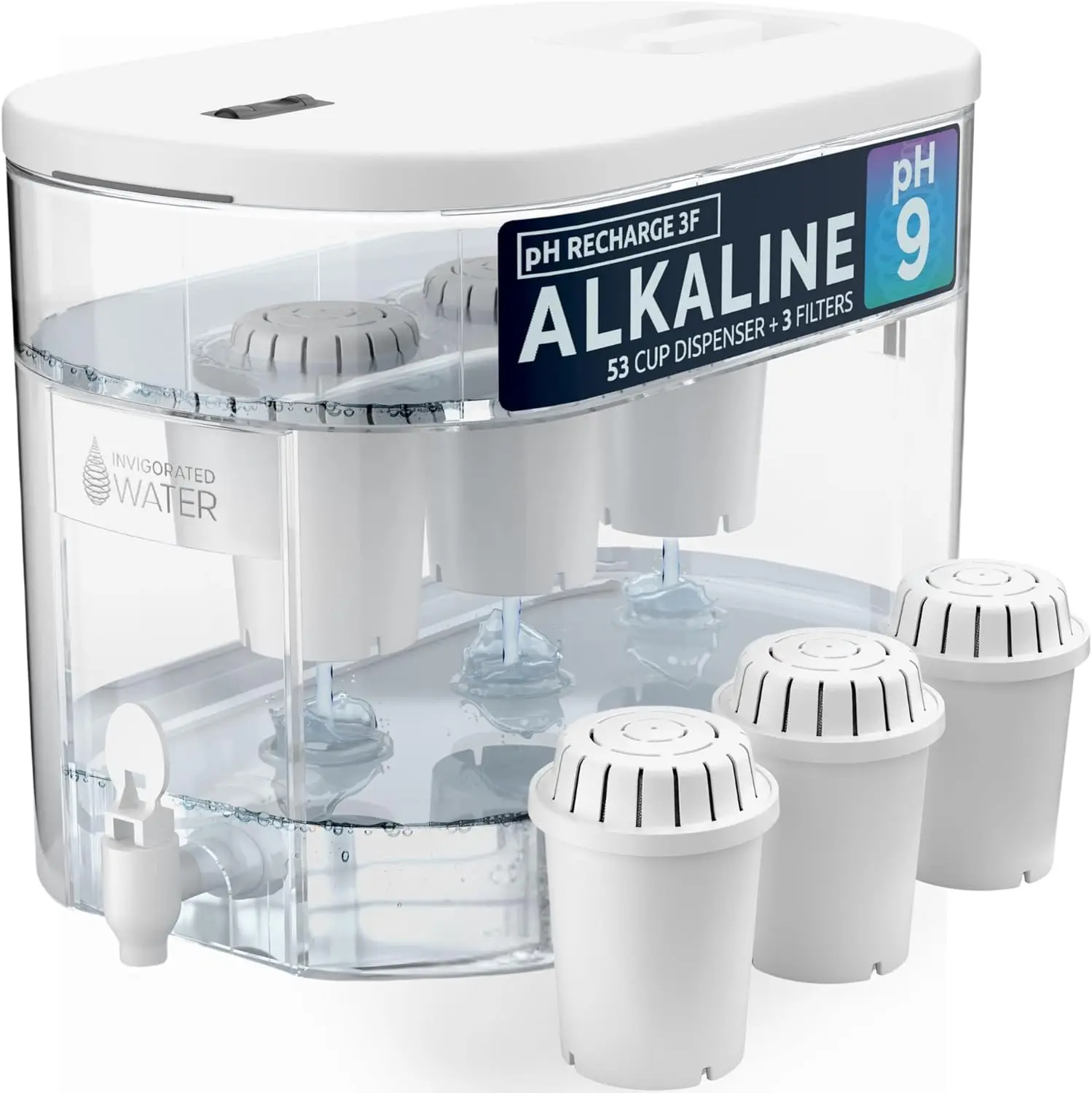 

Alkaline Water Filter Dispenser, 52-Cup Capacity, Mineralized BPA-Free, Includes 3 Filters