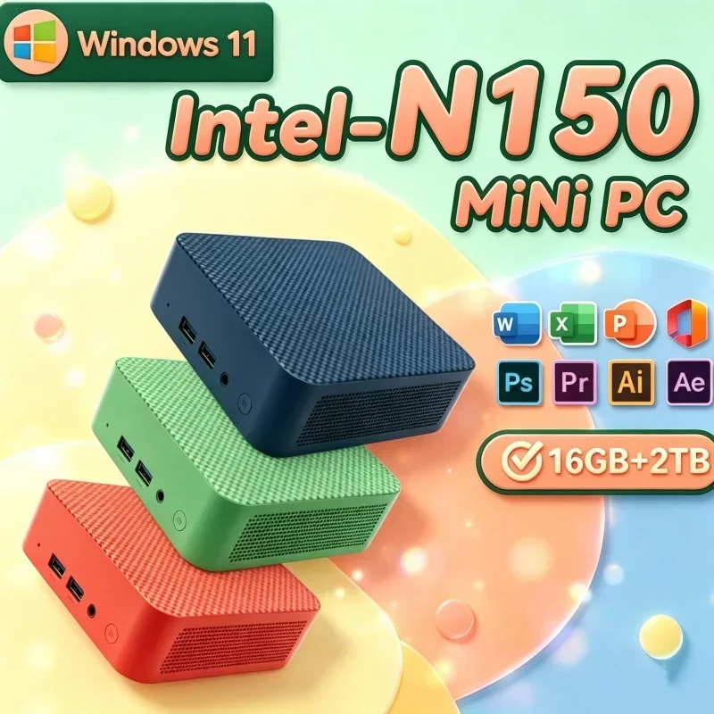 Sound Intel N150 Mini PC Multiple Configurations WiFi6 Triple 4K Silent Desktop for Home Office Media Editing