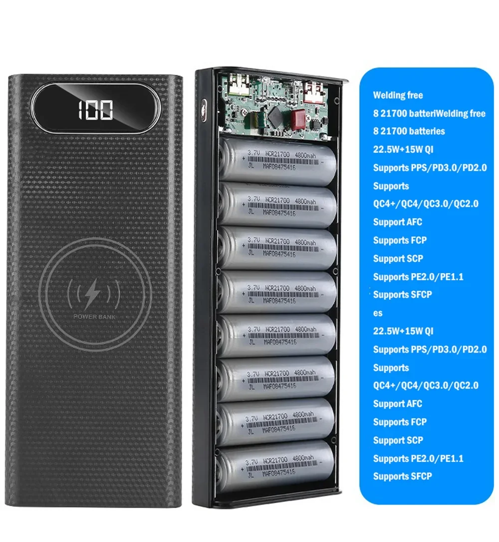 Scatola Power Bank Fai-Da-Te 8x21700 – Custodia Portatile Con Doppia USB, Display LCD, Ingressi Micro E Tipo C - 2