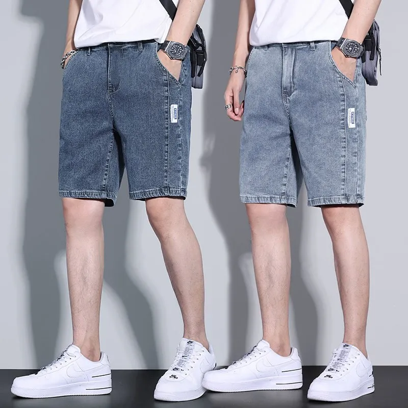 

Men's Summer Thin Elastic Jeans orts Loose Straight Leg 5-Point Casual Mid-Waist Comfortable Breathable Non-Sinkage
