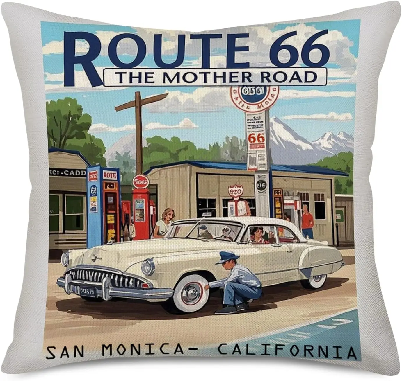 4Pcs Highway 66 Throw Pillow Covers Vintage California Road Trip Motorcycle Cushion Cases for Living Room Bedroom Sofa Home