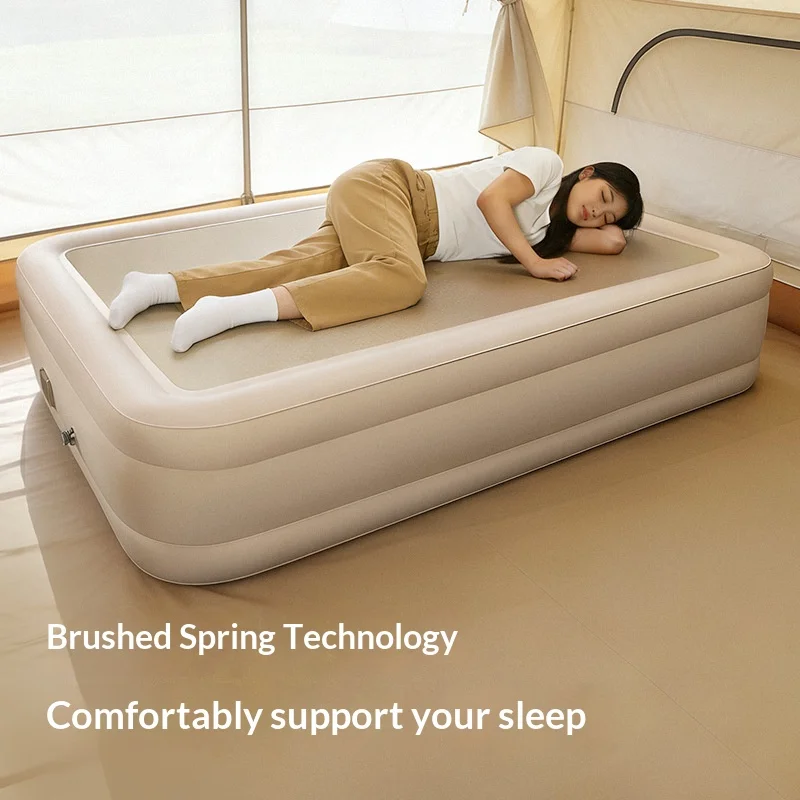 Spring Silk Cloud Bed Outdoor Brushed Inflatable Flocked Fabric Camping air Bed Mattress with Built in Pump Matelas Gonflable