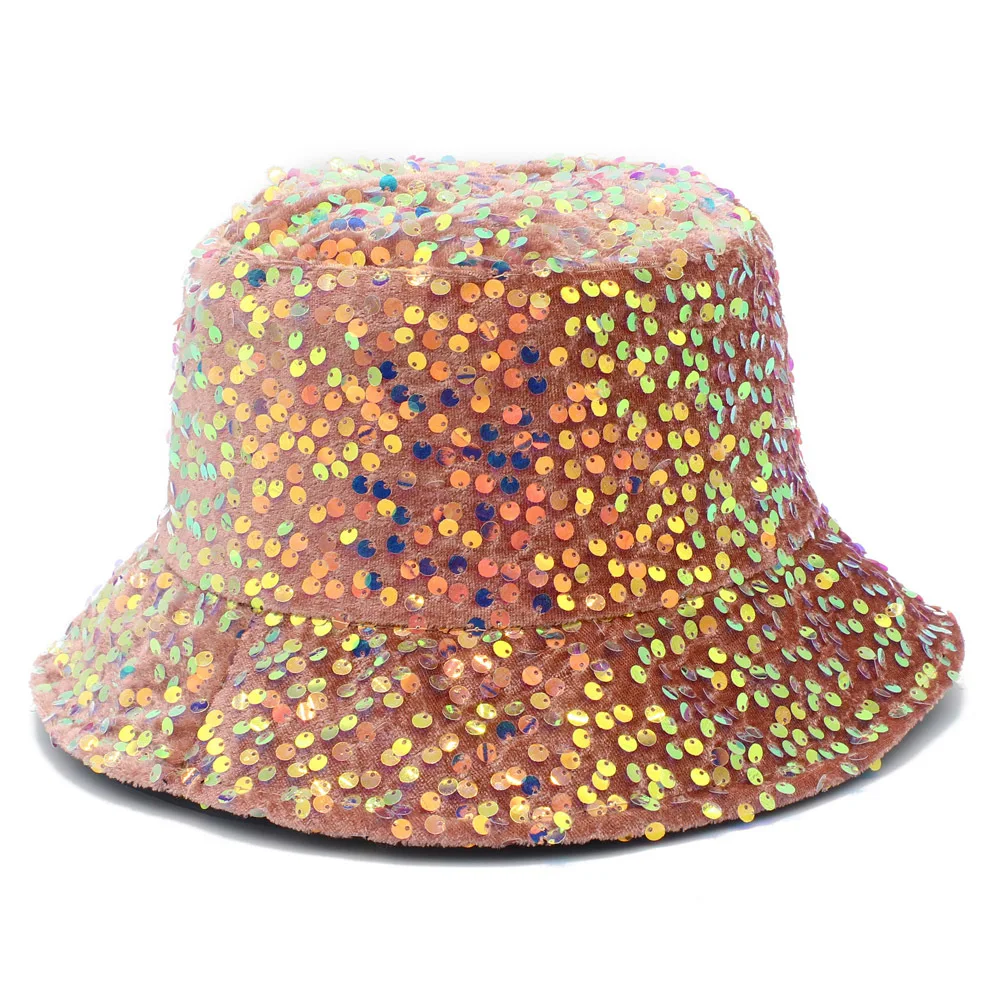 Colorful Bling Sequin Fashion Decorate Bucket Hat for Women Panama Summer Travel Sunscreen Fisherman Hat Outdoor Sun Cap Hiphop