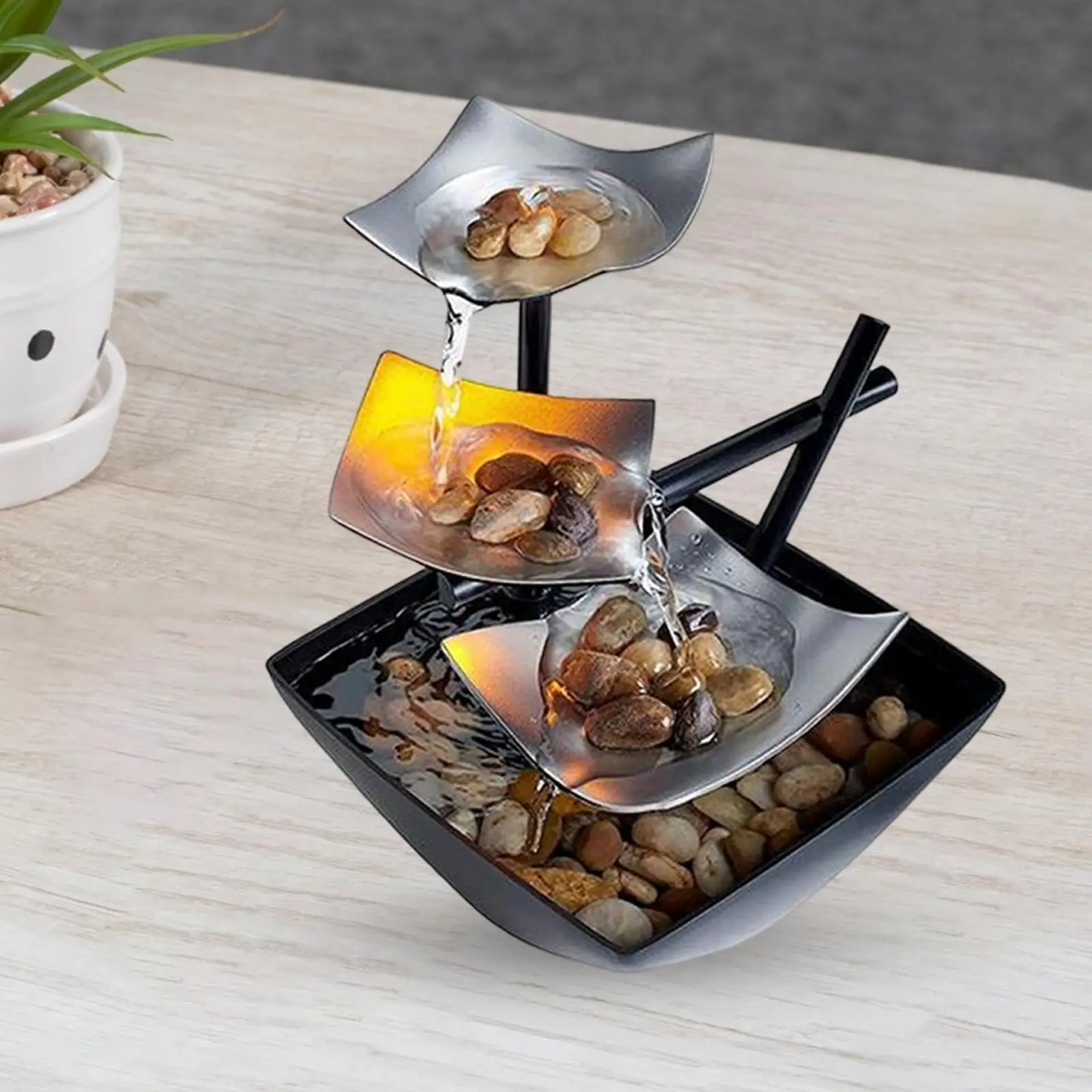 Tabletop Water Fountain Minimalist Water Desktop Fountains Indoor USB Waterfall Fountain for Indoor Feng Shui Home Decoration