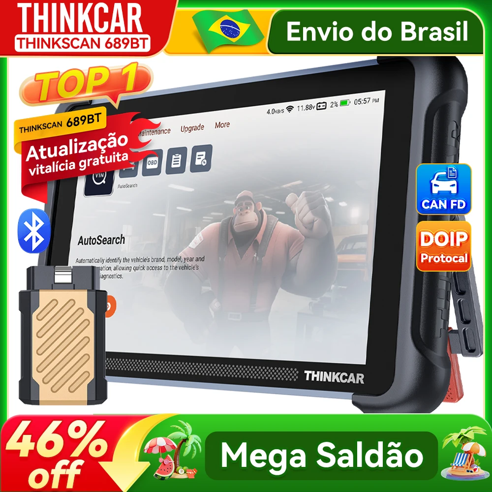 Versão Global THINKCAR THINKSCAN 689BT Ferramenta de Diagnóstico OBD2 DOIP CANFD Codificação Bidirecional de ECU 35 Redefinições Atualização Gratuita Vitalícia