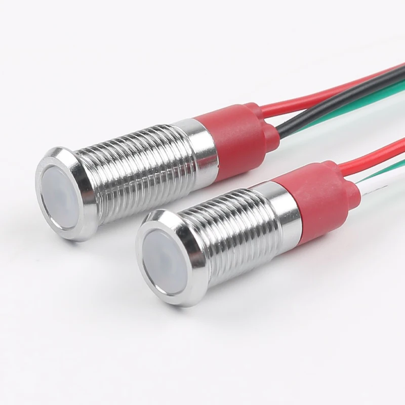 8mm Kırmızı ve Yeşil İki Renkli LED Metal Gösterge Lambası Kablolu, 3V/6V/12V/24V Yüksek Parlaklık, Panel Montajlı, Endüstriyel Kullanım