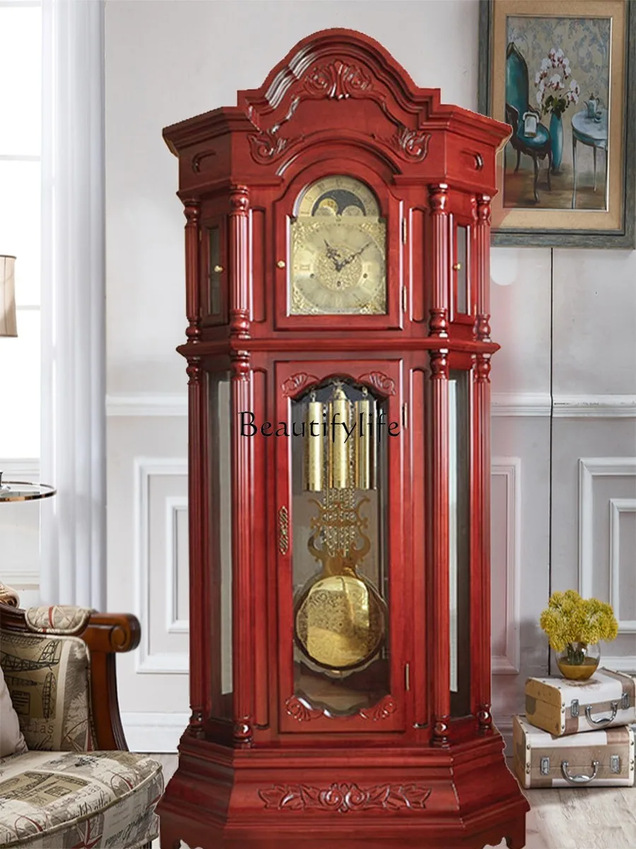 

Movement European Style Retro Living Room the Grandfather Clock Hourly Chiming Mechanical Movement Solid Wood Luxury Nordic