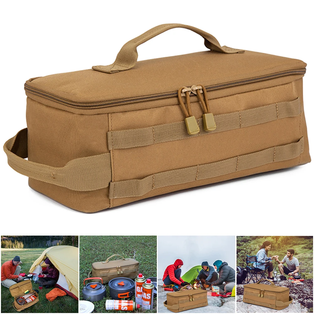 

Тактическая сумка для хранения с большой вместимостью и ручкой, органайзер для походной посуды с двойными молниями для кемпинга, походов и путешествий