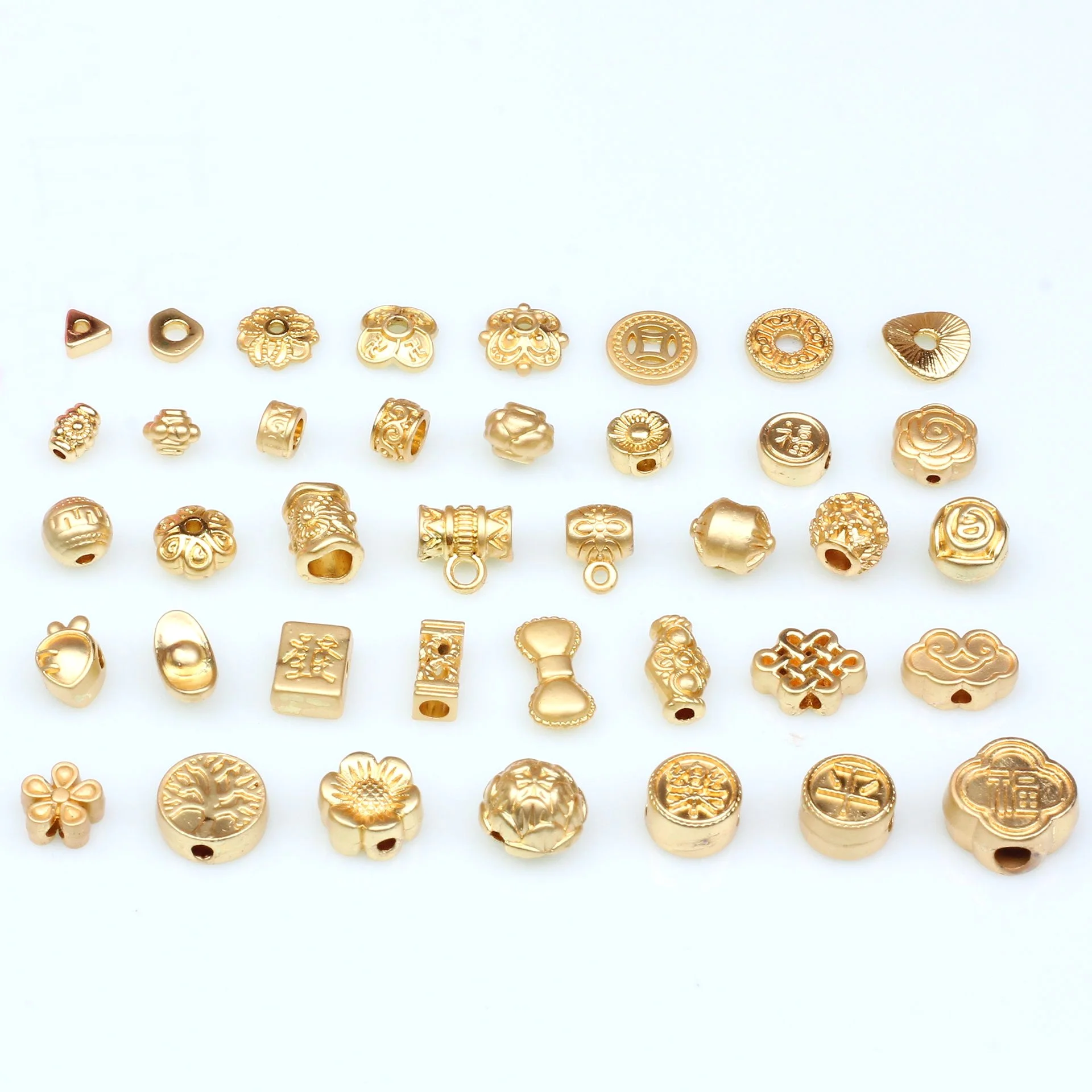 Rose Flower Bowknot Gold Ingot Mahjong Chinese Character Shape Perforated Spacer Beads 14K Gold-Filled Charms No.21-39 20pcs/Lot