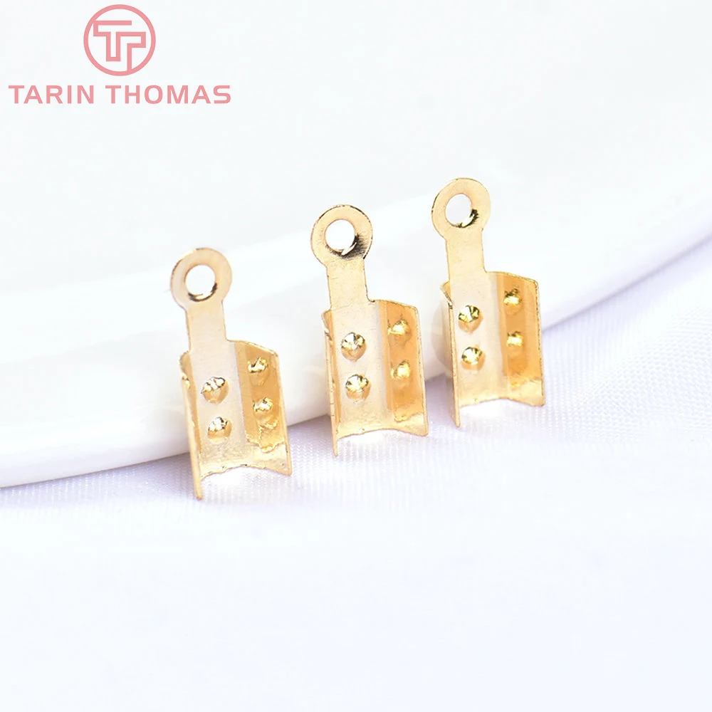 (3268)20PCS 3.5x7.5MM 4x9MM 24K Gold Color Brass Rope Ends Fastener Clasps Crimp Clasps High Quality Diy Jewelry Accessories