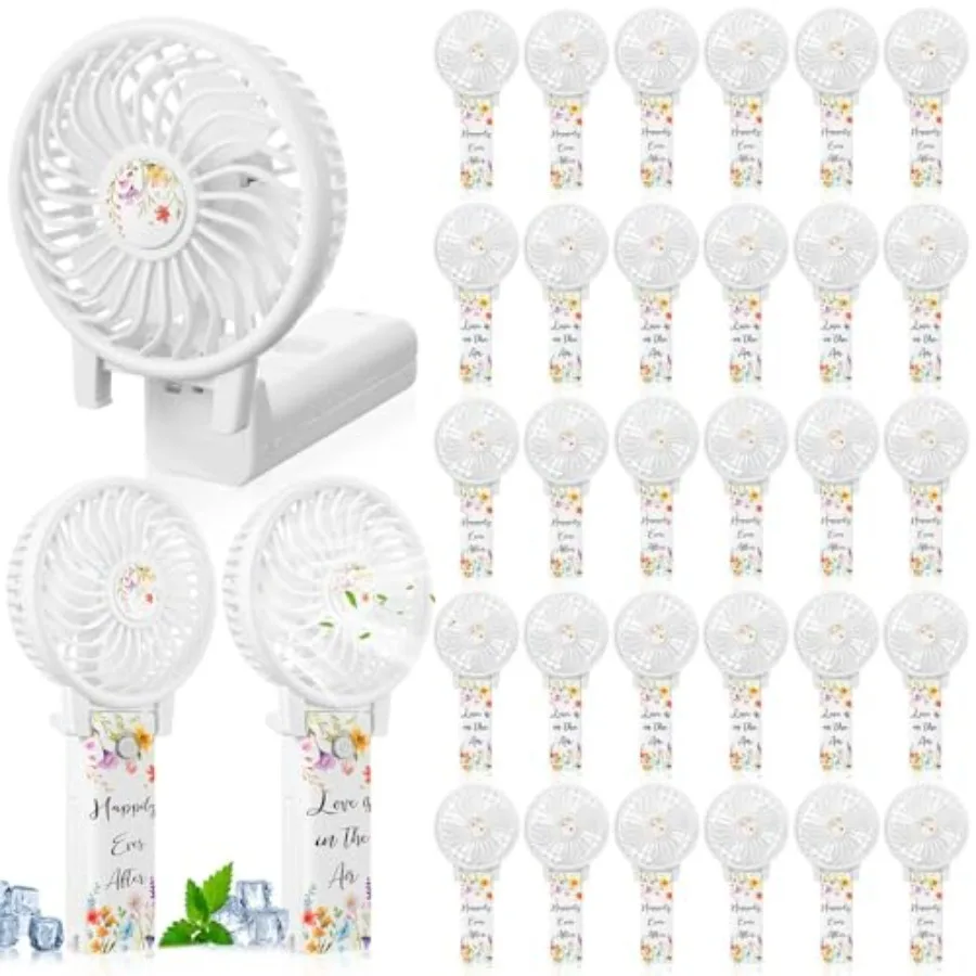 

48 Pcs Mini Wedding Portable Fans for Guests 180 Foldable Electric Wild Flower Desk Fan Personal Handheld Fans Gifts Bulk for W