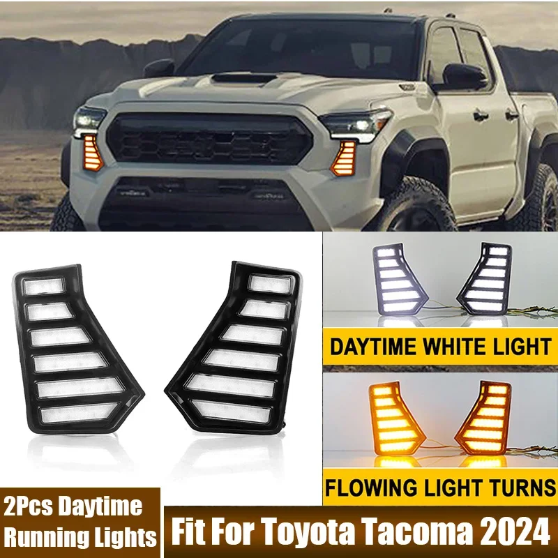 8000K-15000K White Light LED Daytime Running Light Yellow Light Flowingt Turn Signal Fit For Toyota Tacoma 2024 Car Accessories