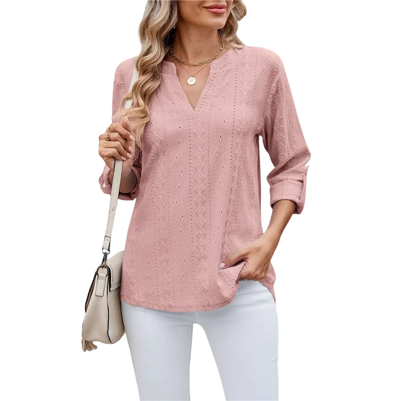 

ABRT-Womens V Neck Casual Hollow Out Eyelet Embroidered Blouses Shirts Beach Cover Up Tops Dressy