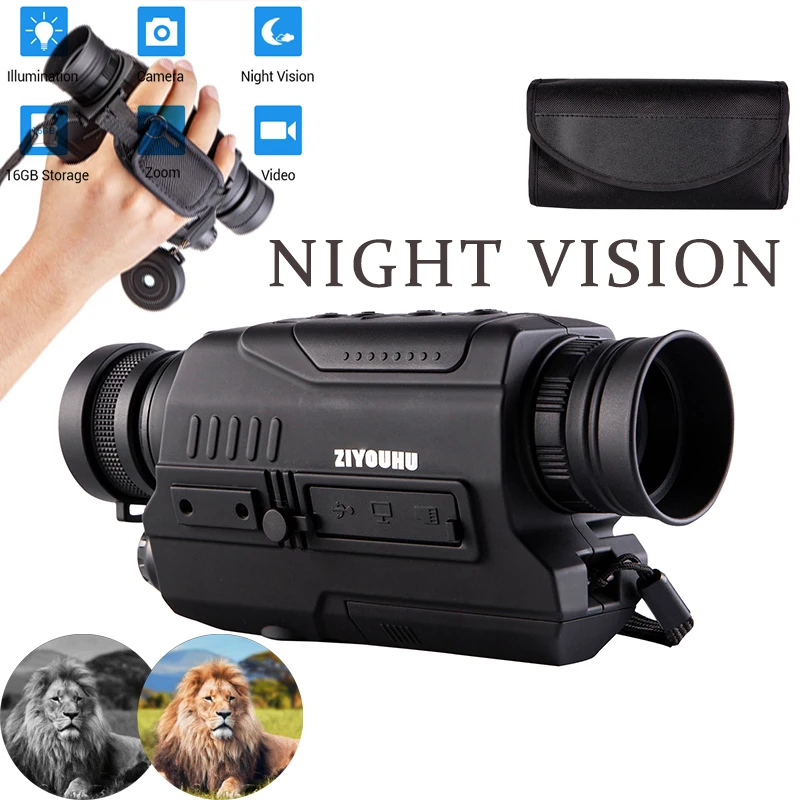 

HD Vision Monocular IPX4 Waterproof Body 5-8x32 Digital Night Scope Video Recording Handheld Monocular Night Vision for Hunting