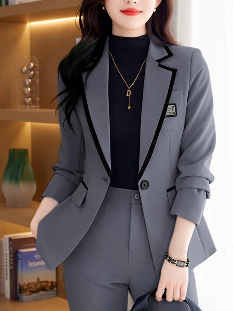 Blazer alla moda e pantaloni formali Set da 2 pezzi per l\'autunno inverno grigio nero albicocca pantalone da donna completo da ufficio da donna