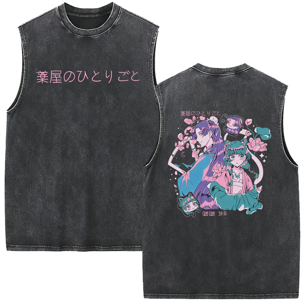 Kawaii Cute Anime The Apothecary Diaries Maomao Vintage Washed Tank Tops Men Women Casual Funny Oversized Sleeveless Vest Tshirt