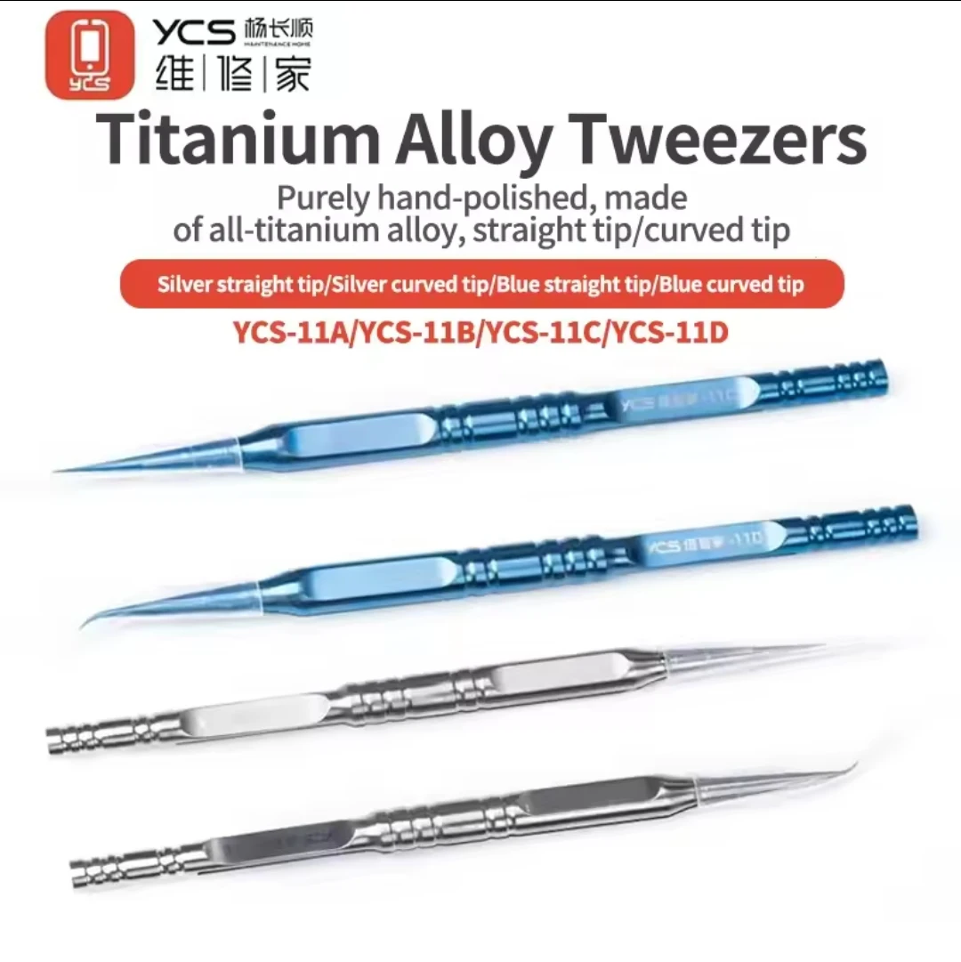 

YCS Repair Titanium Allloy Curved Pointed Tweezers for Mobile Phone Computer Motherboard Chip Flying Wire Clamping Tweezers Tool