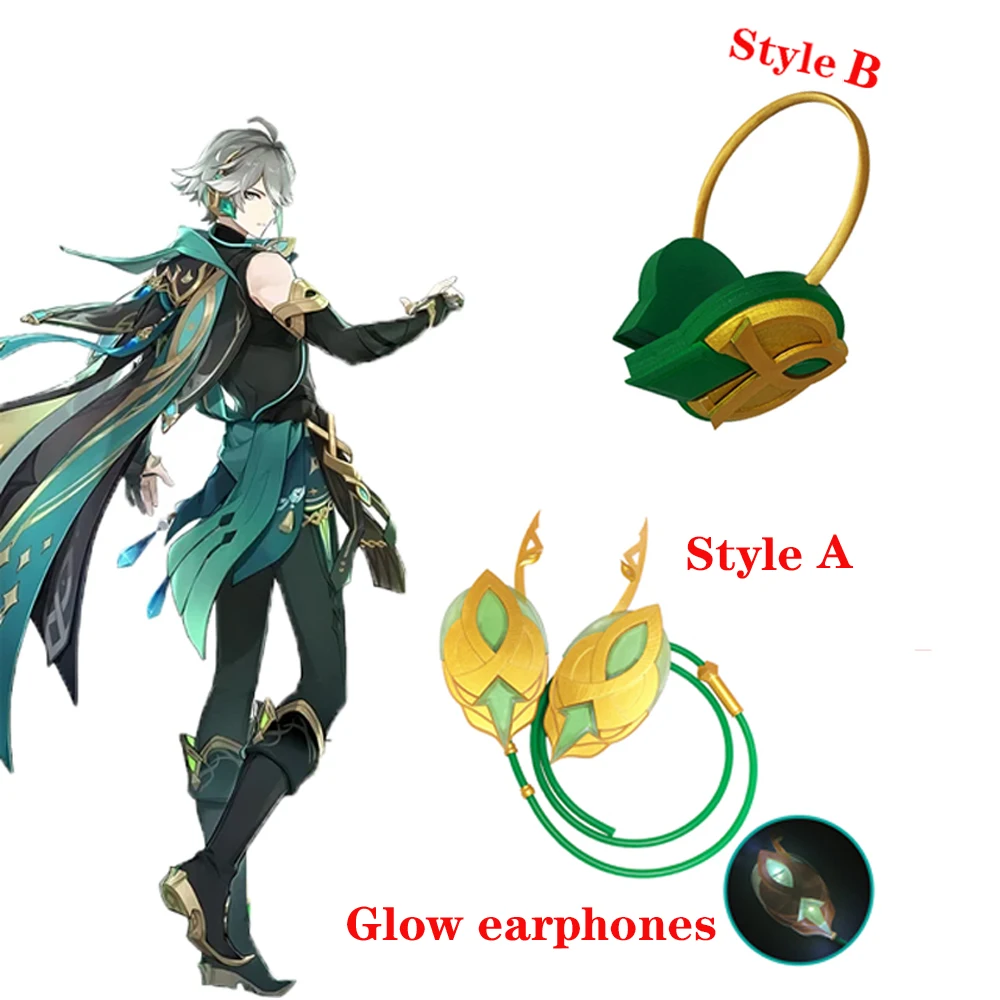 Genshin Impact auriculares de Cosplay de Alhaitham, accesorios para disfraces de Halloween, auriculares brillantes, accesorios