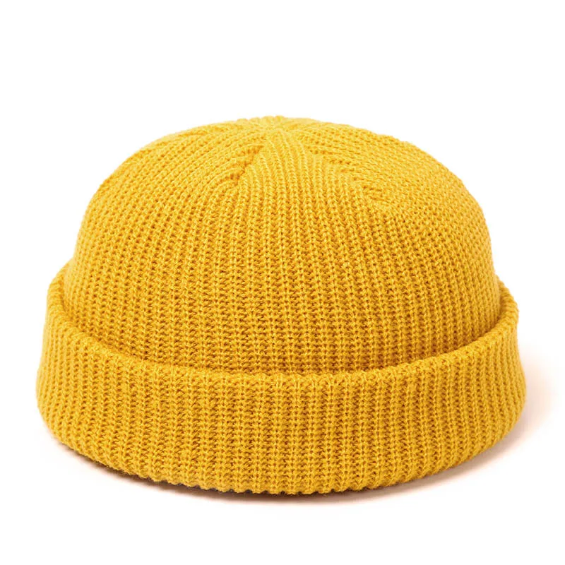 Chapéus de malha para mulheres gorro masculino gorro de inverno retrô sem abas de melão boné de melão manguito docker gorros de pescador chapéus