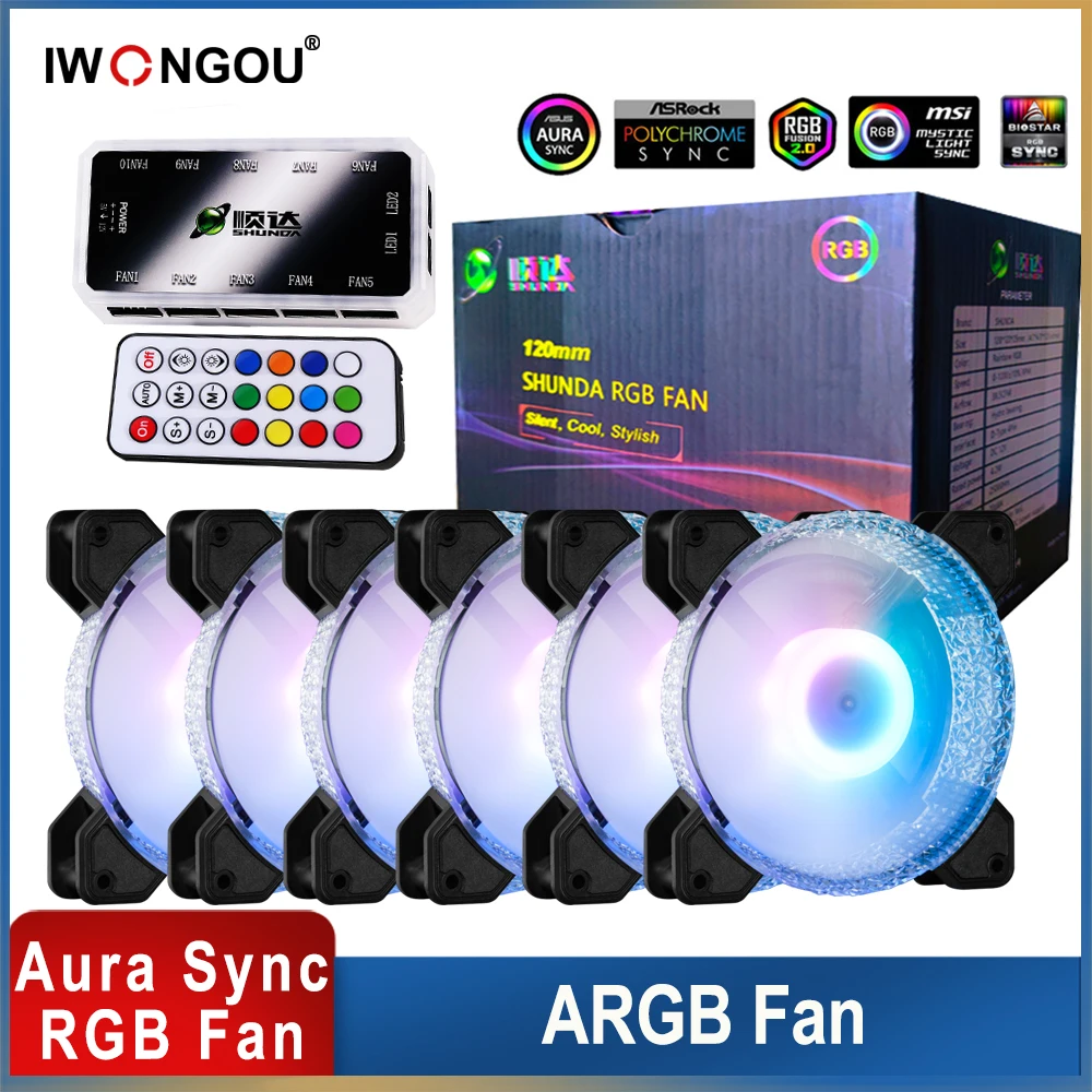 

IWONGOU Argb вентилятор 120 мм 3 упаковки Ar12 Pro Ультра тихий вентилятор Rgb 120 мм Aura Syn 6pin с контроллером, Ру Вентилятор охлаждения компьютера