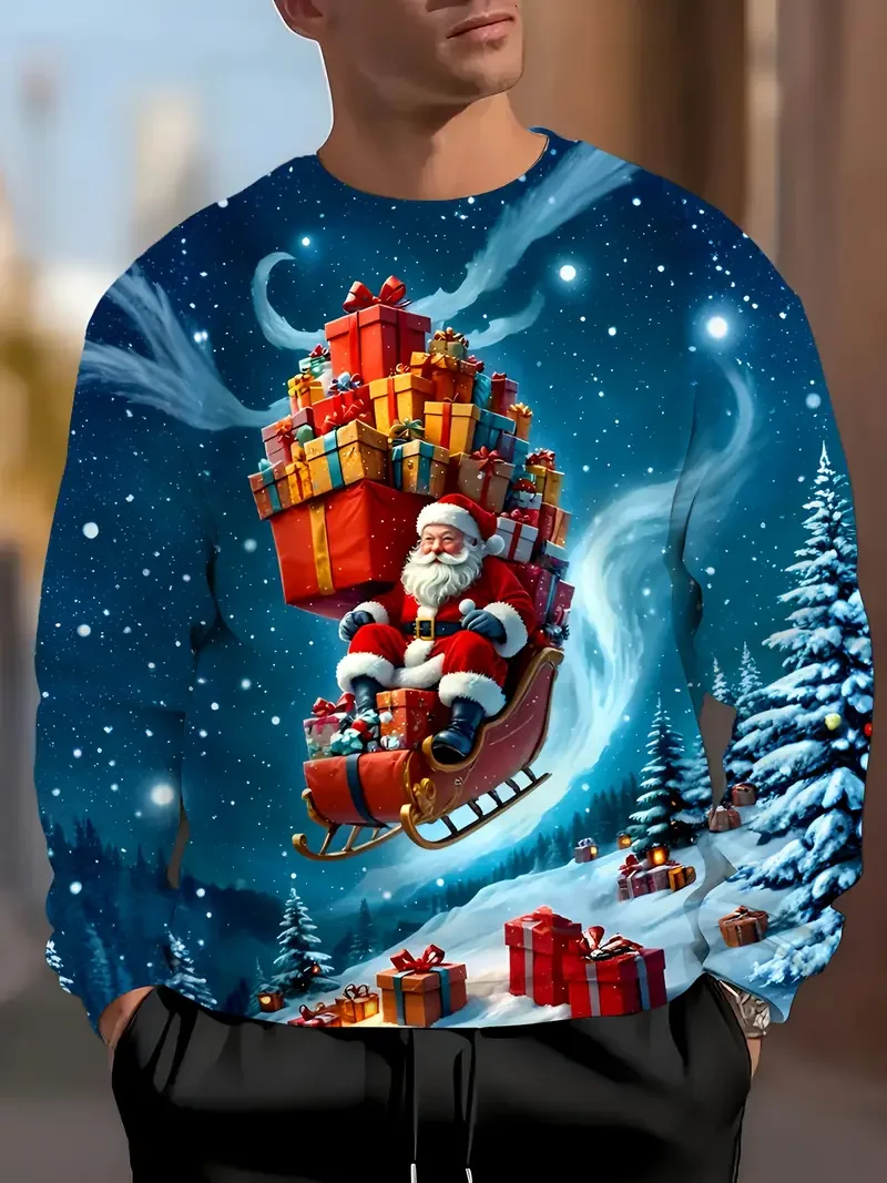 Cool 2026 Santa Claus Graphic Sweatshirt Merry Christmas Ugly Sweater For Man Clothes Funny Unisex Pullovers Tops Sweater
