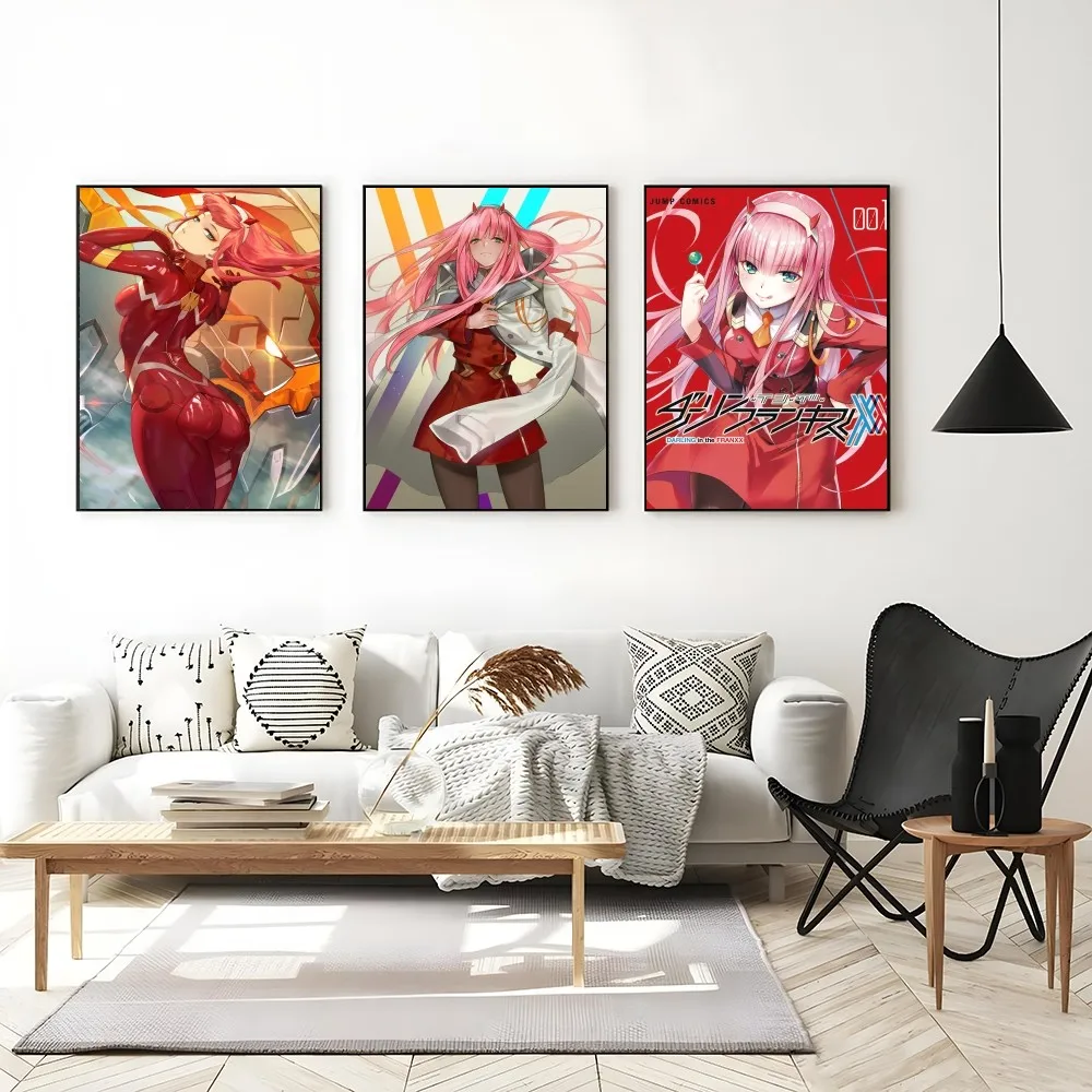 1PC Darling In The Franxx Zero Two 002 Anime Poster Self-adhesive Art Waterproof Paper Sticker Coffee House Bar Room Wall Decor