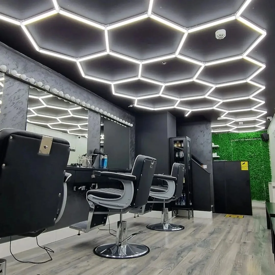 Barbershop LED strop lehký voštinová lehký 110V-240V šestiúhelník autodílna LED trubice osvětlení pro auto detailování LED dílna fitka lehký