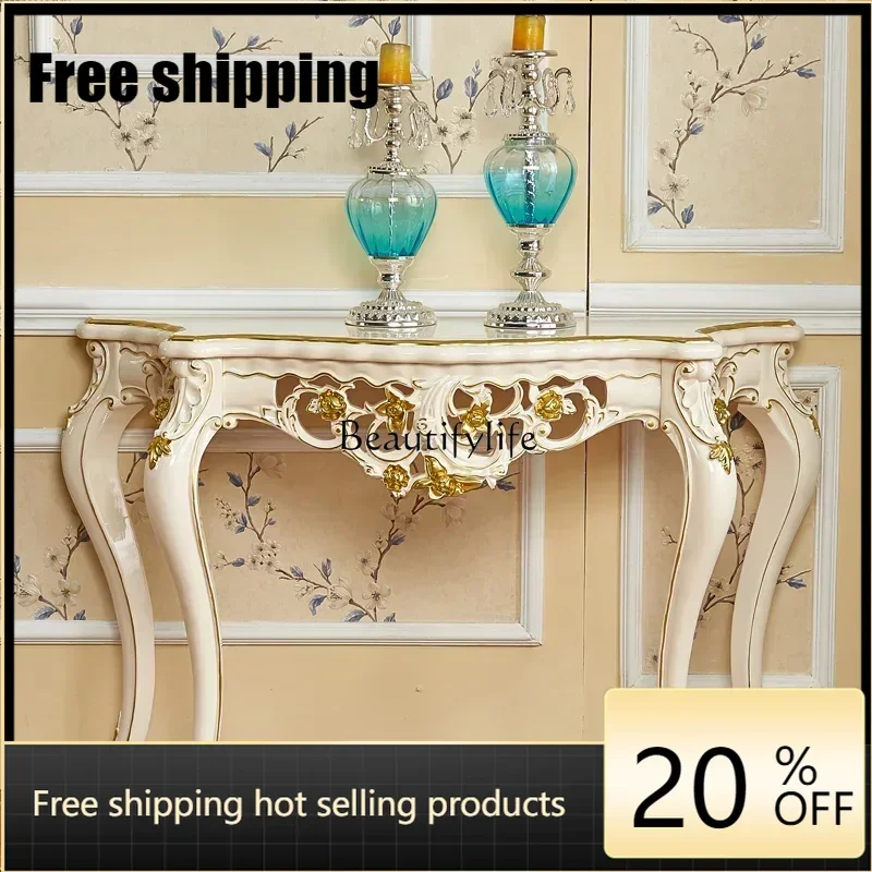 LD European-style All-solid Wood Entrance Cabinet Against The Wall Table Ornament Case French Engraving American Living Room