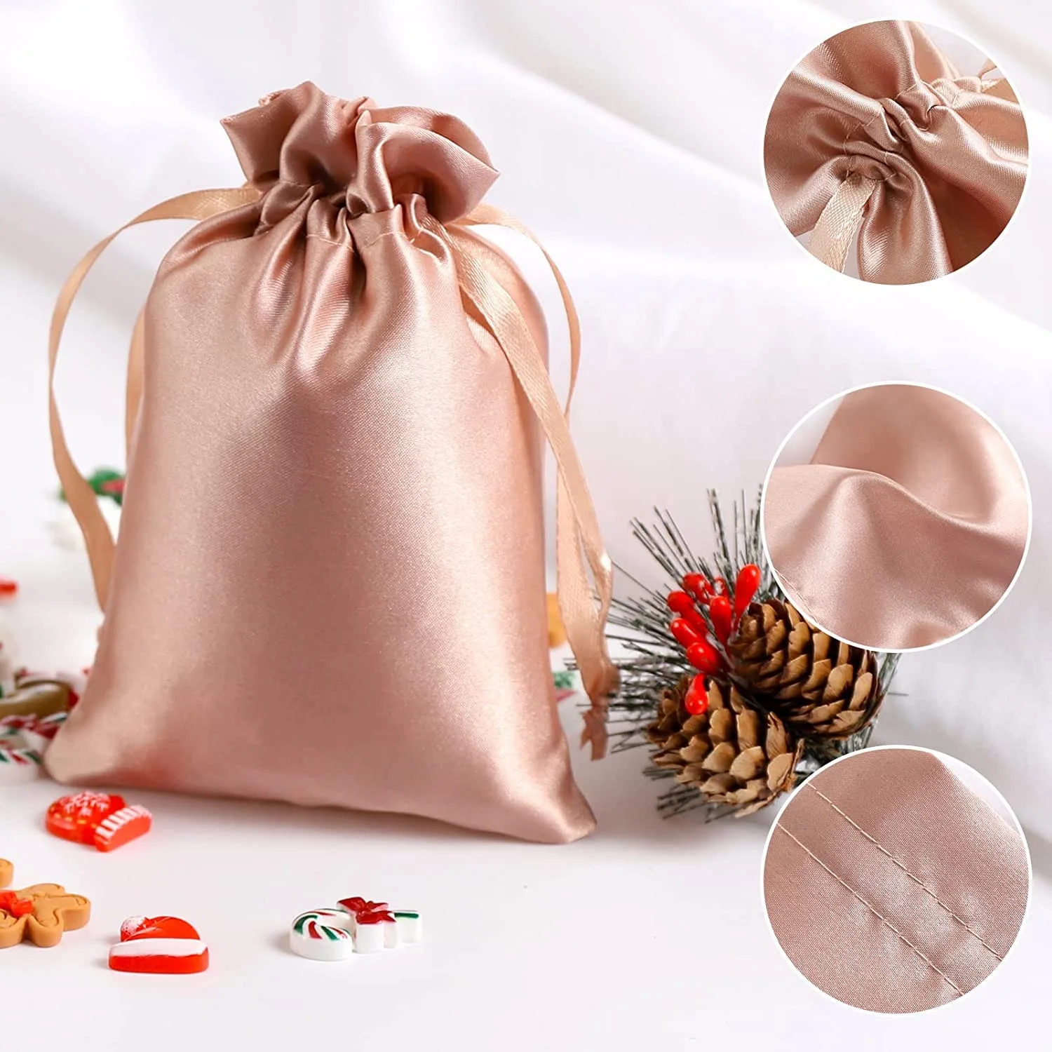 10/50Pcs Personalized Silk Gift Bags Jewelry Packaging Satin Drawstring Pouch Bags Bridal Shower Wedding Party Supplies