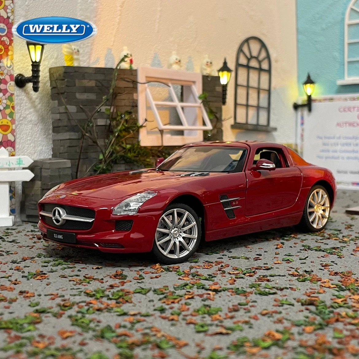 WELLY 1:24 Mercedes-Benz SLS AMG Alloy Sports Model Diecast Metal Vehicles Car Model High Simulation Collection Children Toy Gif