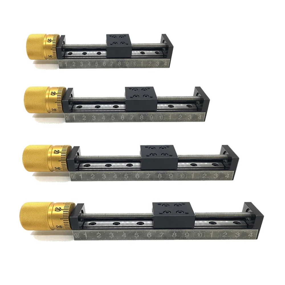 T-type Mini Manual Sliding Table 50~300mm Stroke Linear Actuator 1/2/4/6/12mm Pitch Scale Handwheel Stage For CNC 3D Printer