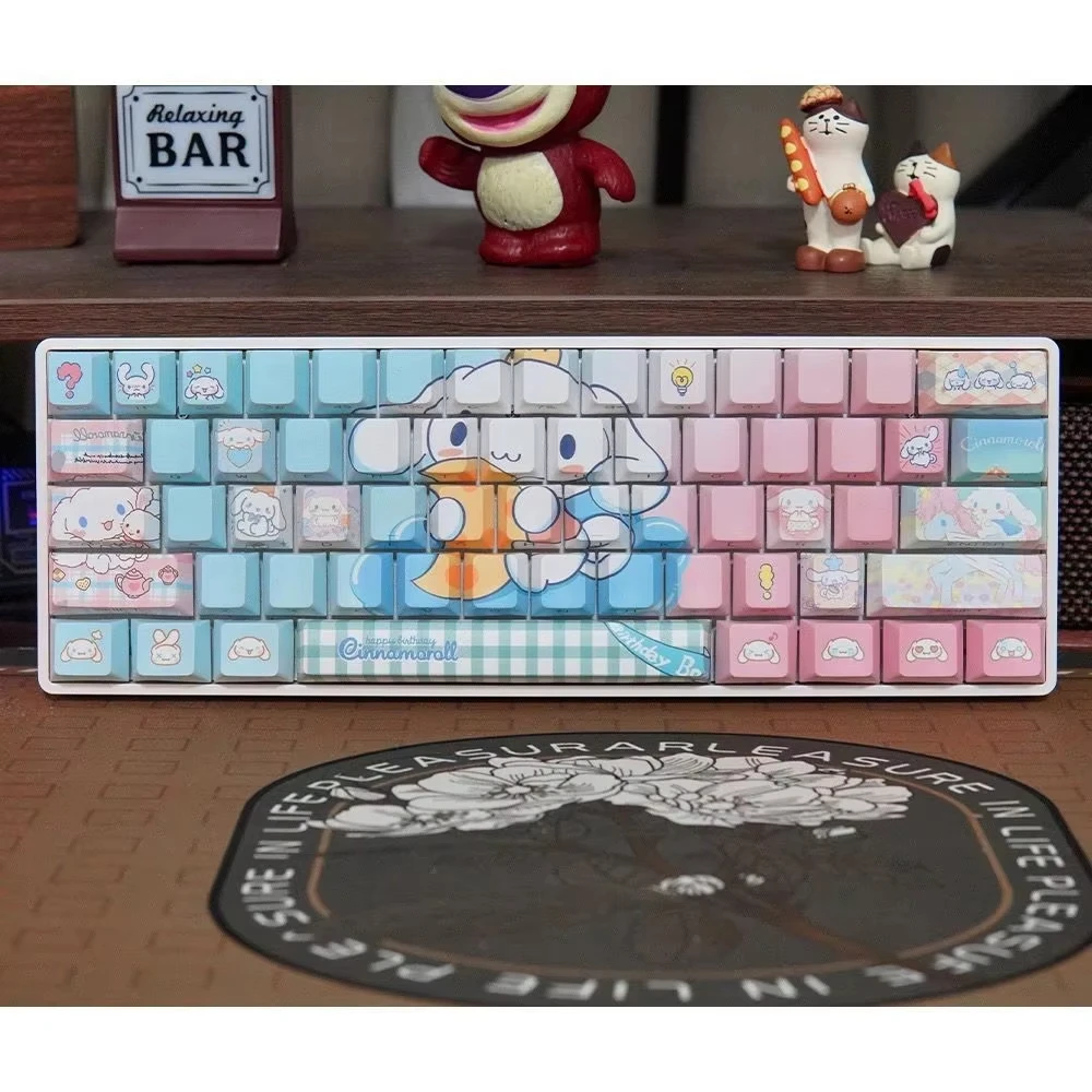 

Cartoon Sanrio Kuromi Hello Kitty Cinnamoroll Diy Pbt Keycap Adapt To 60/65/68/125 Keyboard Original Height Side-Etched Light