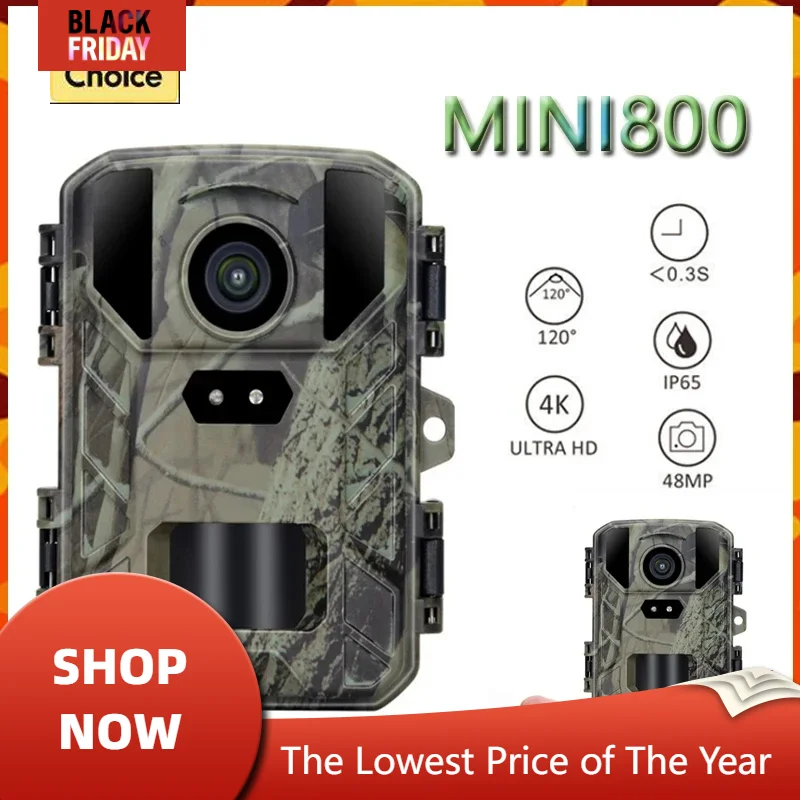 NEW Mini800 Hunting Trail Camera 48MP 4K Outdoor Infrared Low Glow Arction Camera Wildlife Reconnaissance NightVision Waterproof