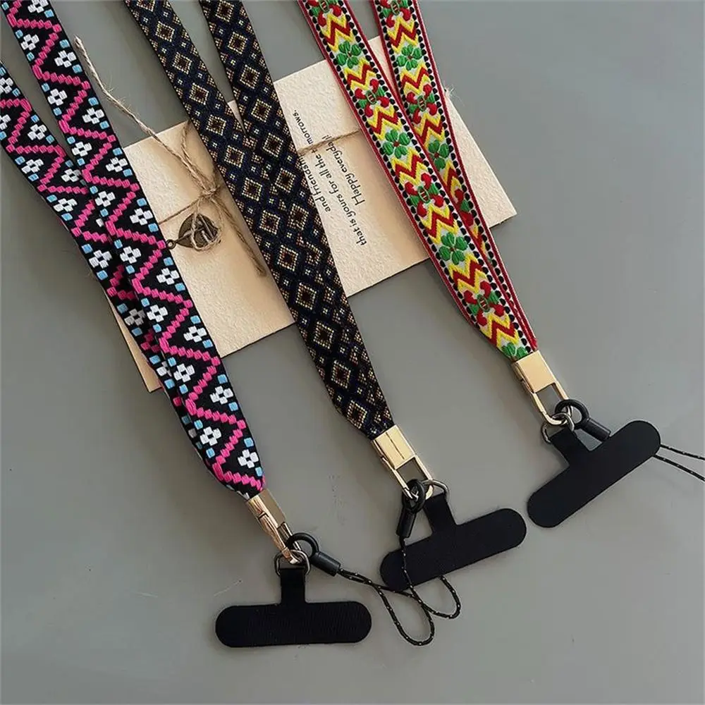 Universal Cross-body Phone Lanyard Embroidery Ethnic Style Mobile Phone Chain Antifall Extended Cellphone Strap Women Girls