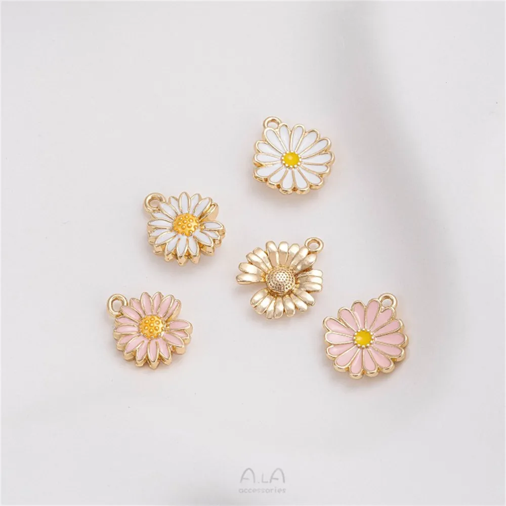 

14K Gold Preserved Color Dripping Oil Daisy Pendant White Pink Chrysanthemum Pendant DIY Bracelet Necklace Jewelry Pendant
