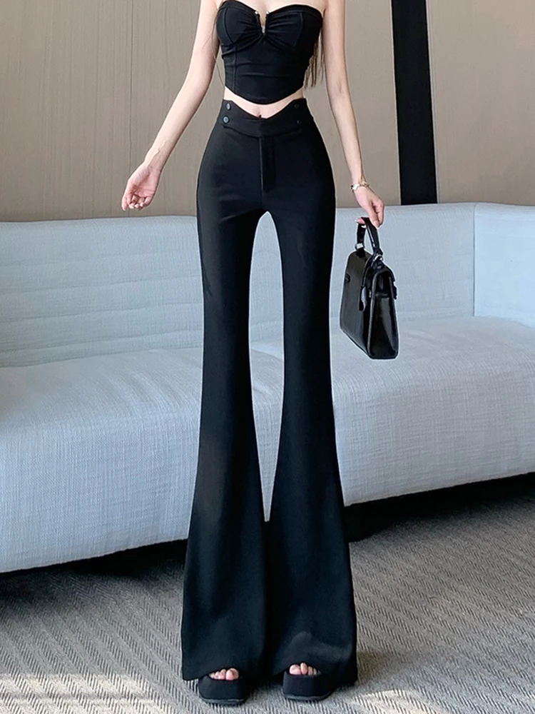 Pantaloni a Zampa a Vita Alta da Donna, Invernali, Casual, Lunghi fino al Pavimento, Snellenti