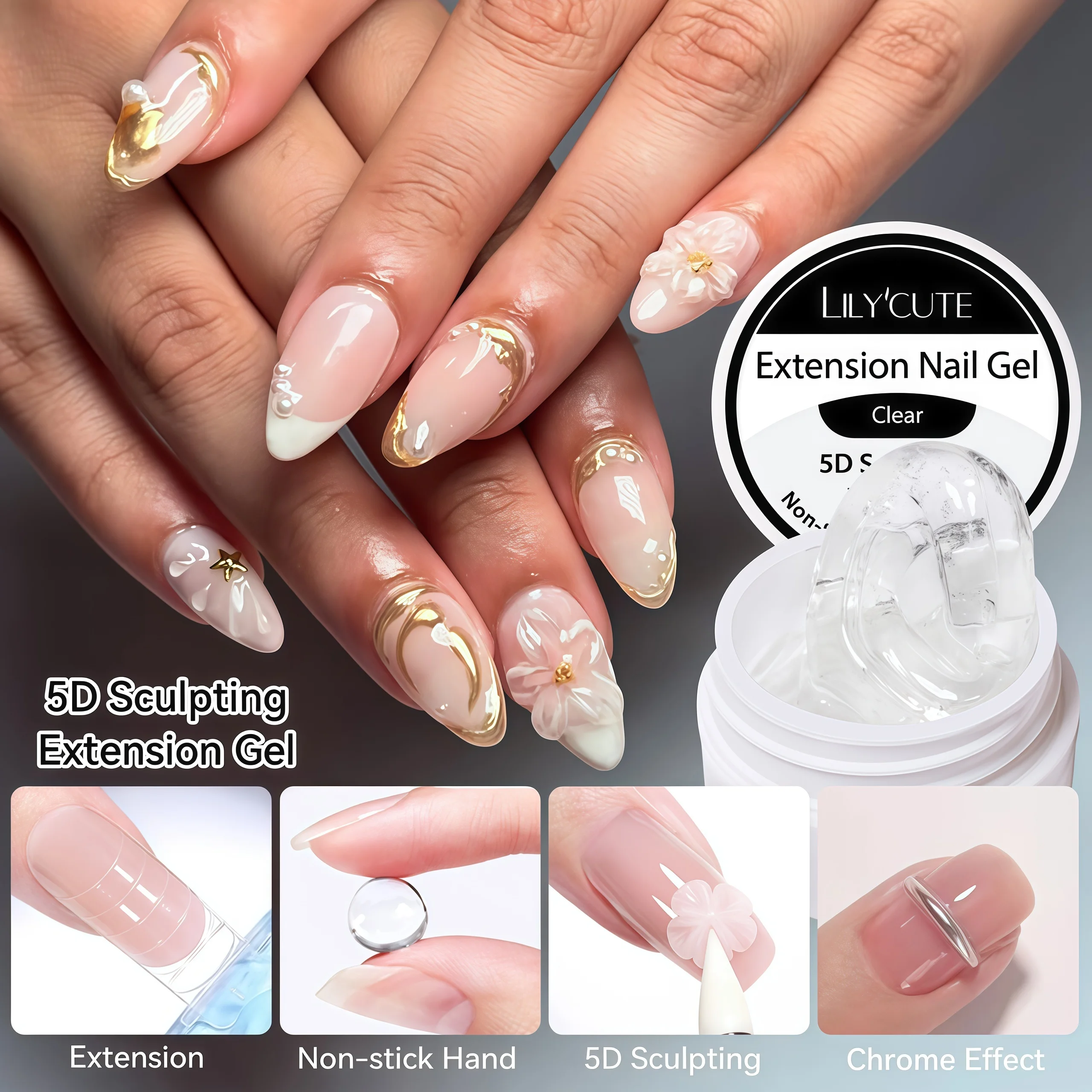 5D Nicht-Klebendes Handmodellier-Gel, 8ml Langanhaltende Überlagerung, Erzeugt 3D-Nagelformen, Salonqualität, Nagelkunst DIY – Detail 7