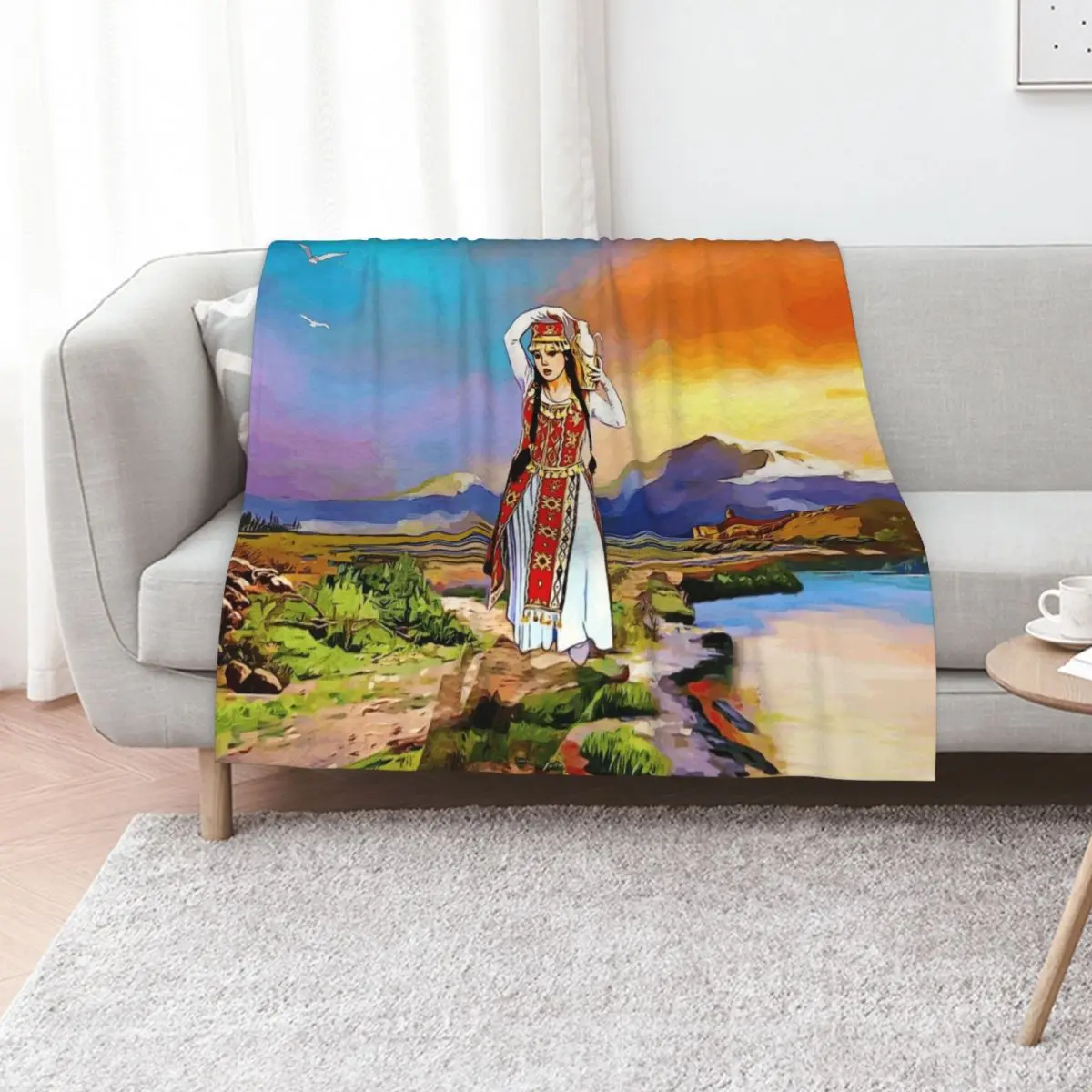 

The Masis Ararat Lady Armenia Throw Blanket Flannel Fabric Loose Comforter Decoratives Blankets