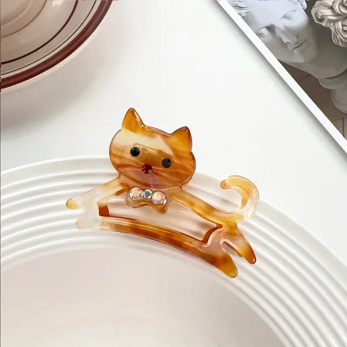 1pc Korean cute Kitten Point drill acetic acid grab girl sweet side medium half a ponytail nappy little hair clip view 5