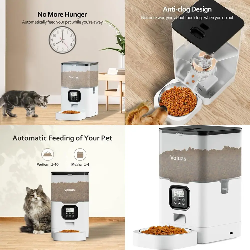 

Программируемый дозатор сухого корма для кошек на 4 ежедневных приема пищи, с осушителем и функцией записи голоса