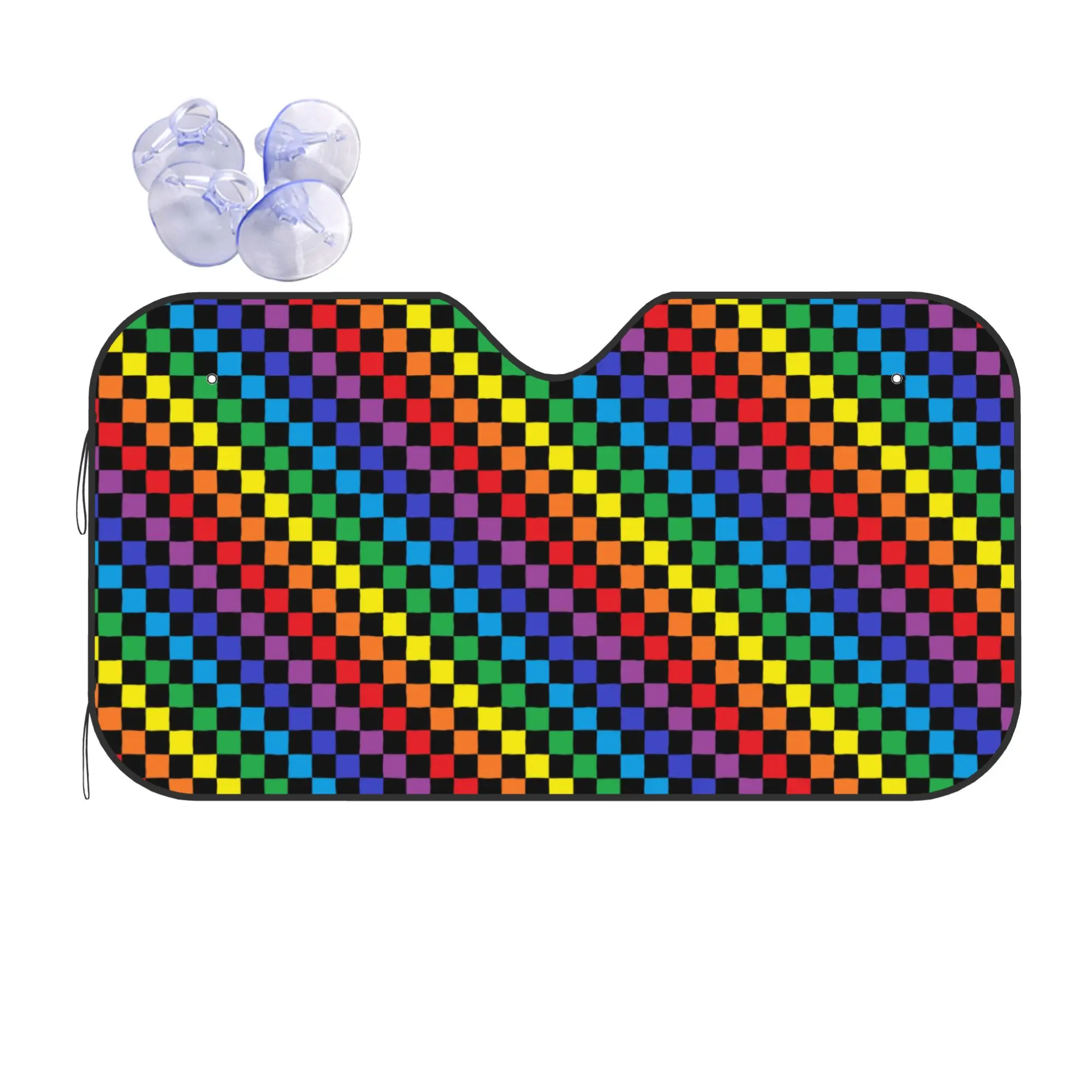 Rainbow Checkers Checkerboard Car Front Windshield Sun Visor Heat Insulation  UV Protection Portable Aluminum Foil Auto Visor