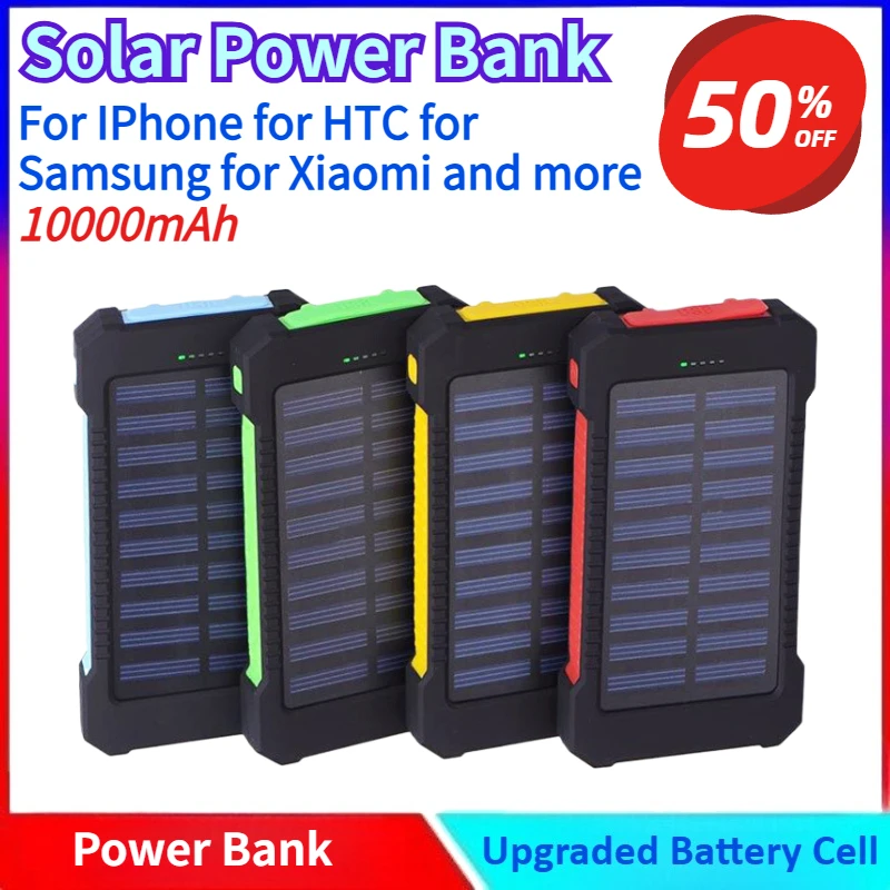 

10000mAh Portable Solar Power Bank with LED Light for IPhone for HTC for Samsung for Xiaomi and more Portable Charger with Color