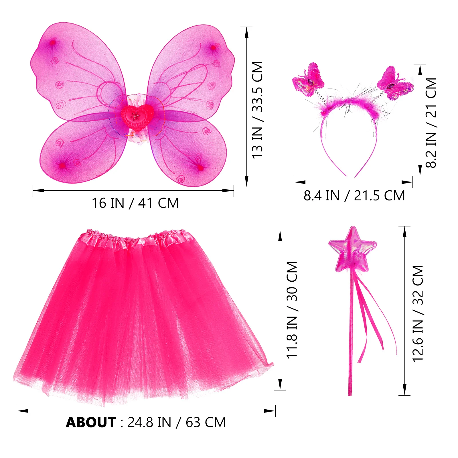 Zestaw 4 elementów kostiumu cosplay: różowa spódniczka tutu, anielskie skrzydła, różdżka wróżki, opaska na głowę, strój dla dzieci na występy, imprezy i przebieraniny.