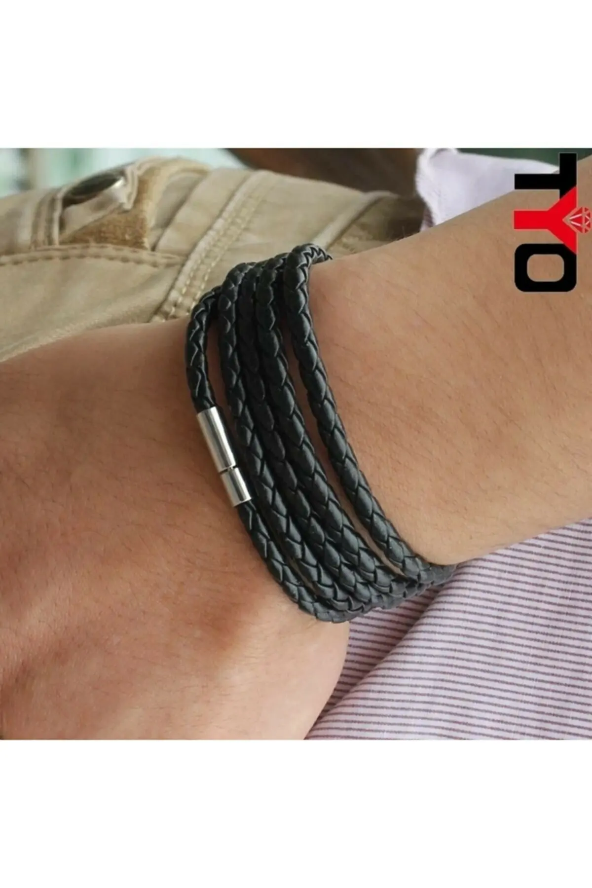 Leather Black Knitted Long Stylish Design Wrapped Bracelet 92 Cm Design Jewelry Gift Accessories For Men Elegant Stylish