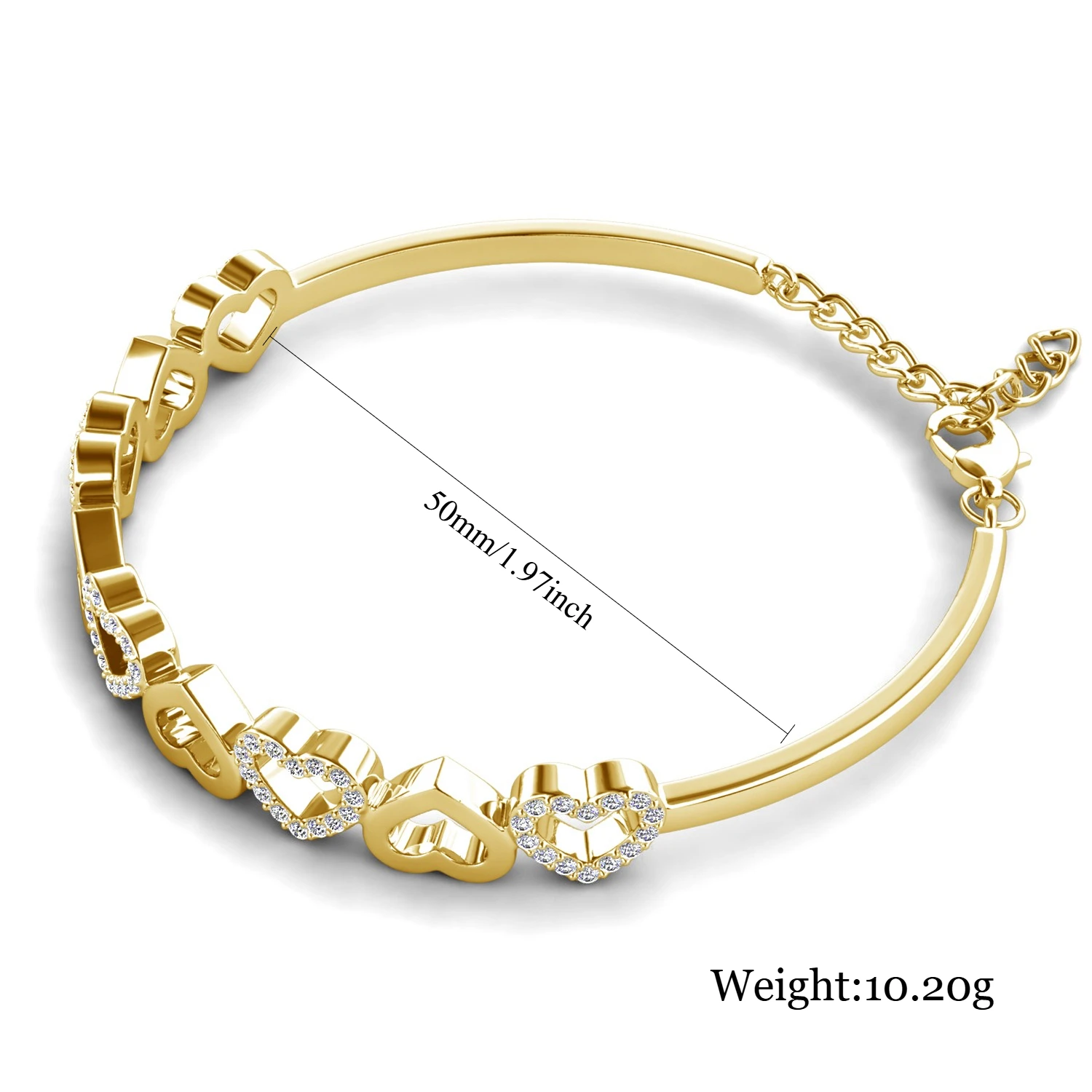 Open Heart Link Bangle Bracelet Embellished with Swarovski Crystals Copper Gold Plated Women Jewelry Valentine Gift