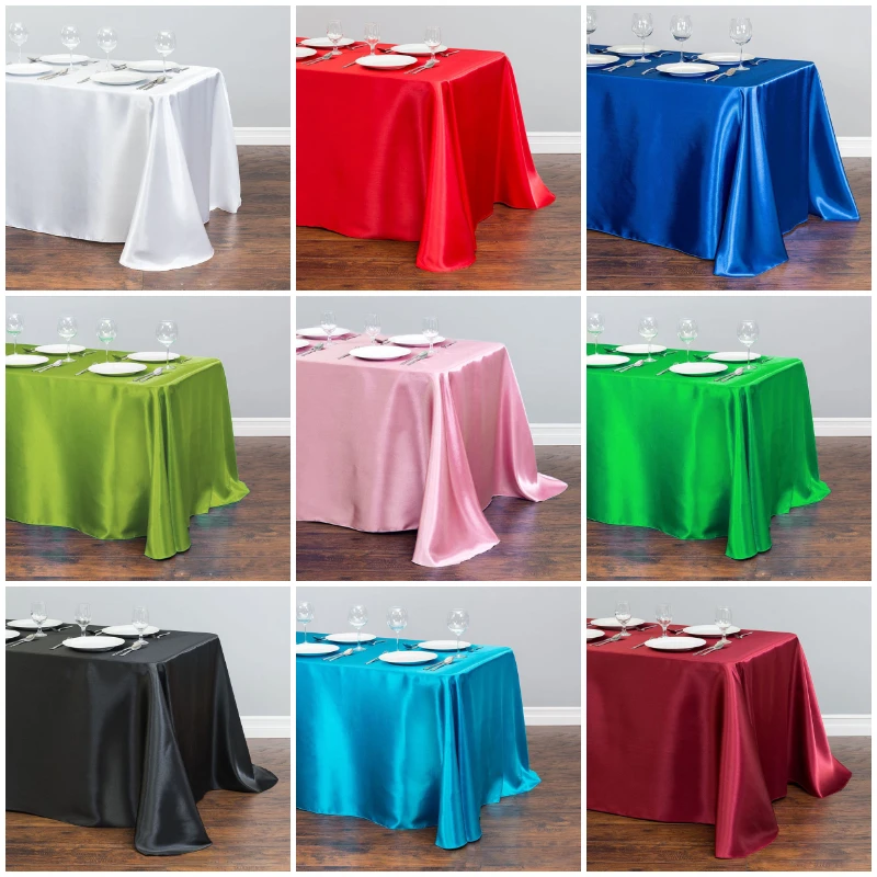 Rectangle Satin Tablecloth Smooth Silky Glossy Wedding Table Cloth For Christmas Baby Shower Birthday Banquet Dining Table Decor